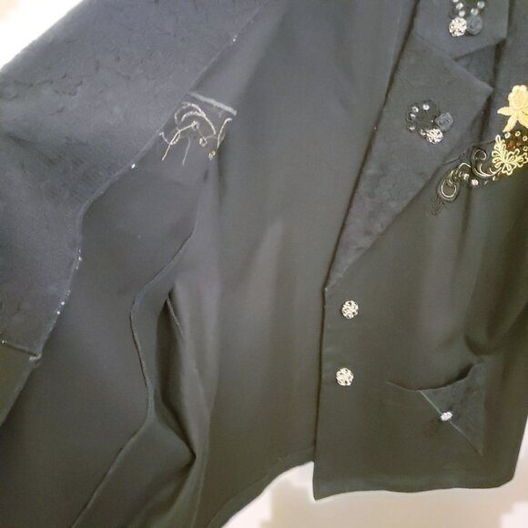 Lacy Afternoon Vintage Embelished Black Cotton Button Front Blazer Pockets 2X EU - Picture 6 of 10